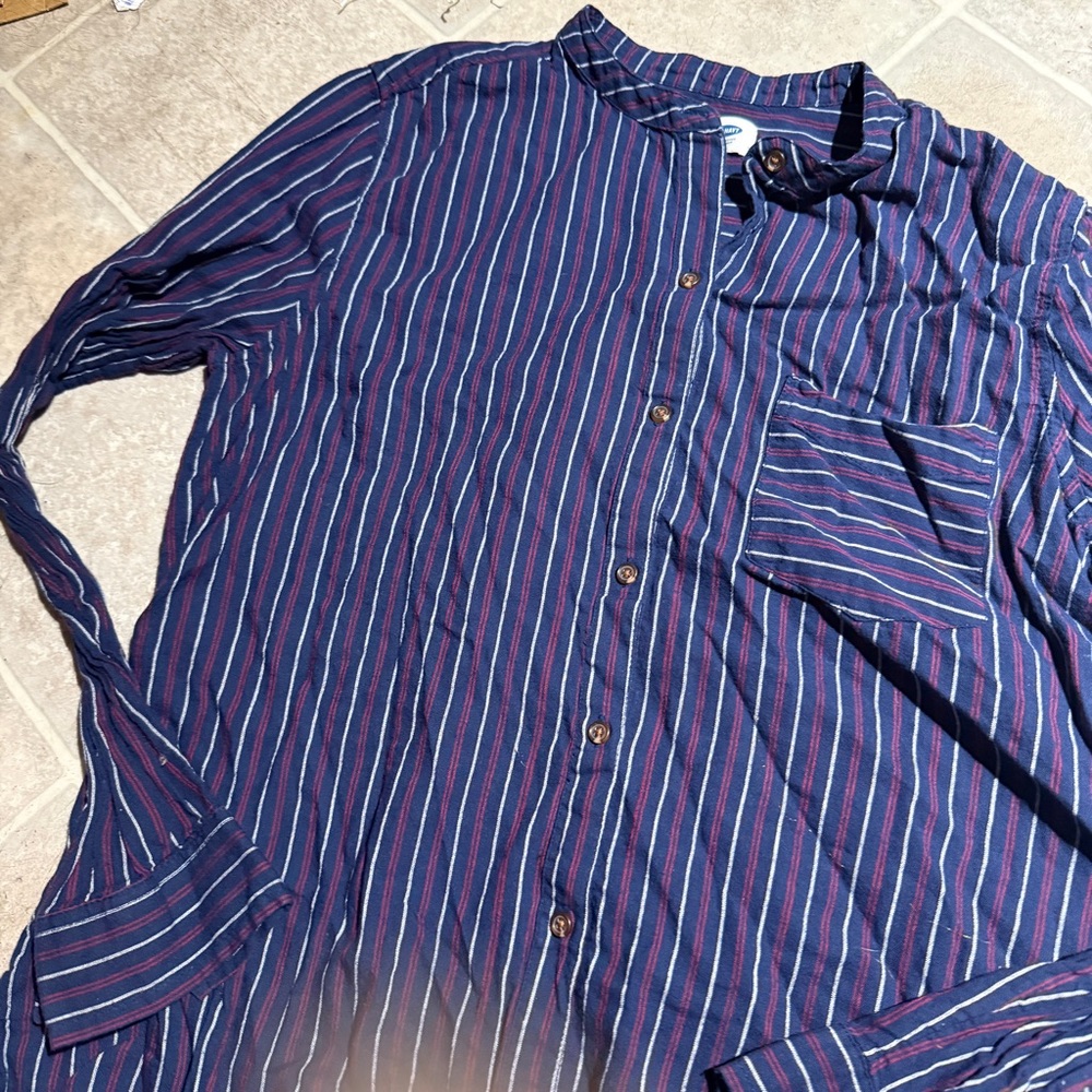 4/$25 Womens Button up shirt blue striped medium m old navy soft light thin A4